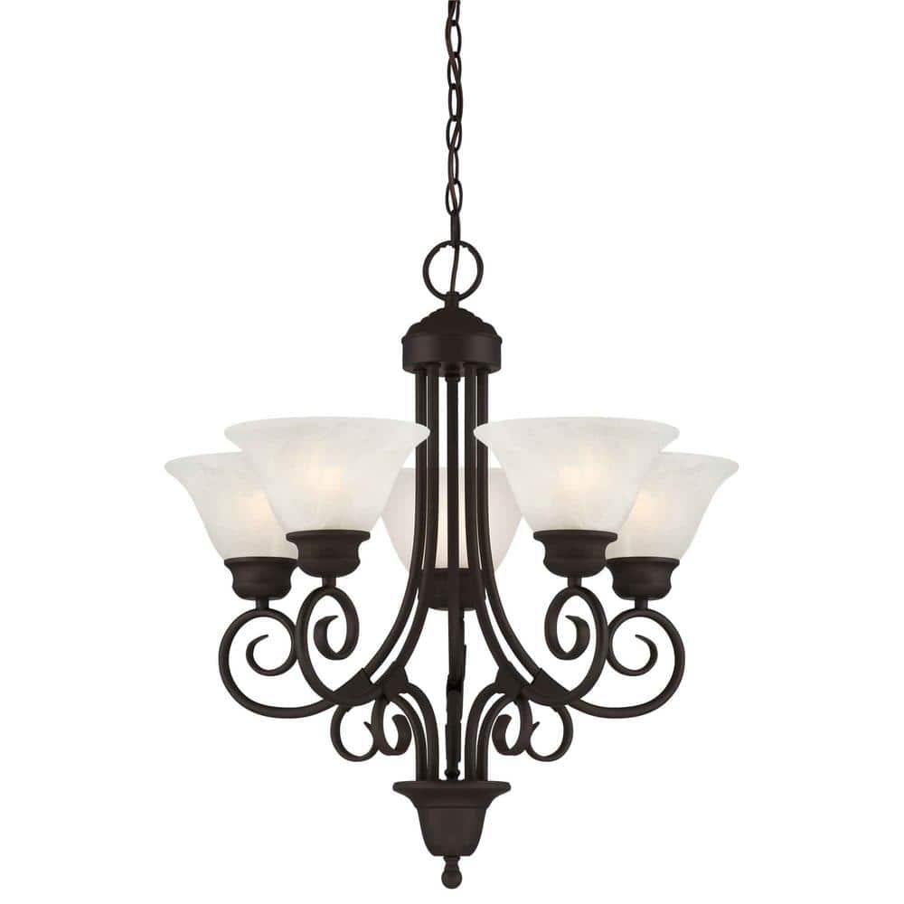 Troy 5-Light Antique Bronze Interior Chandelier with Alabaster Glass Bell Shades price history on PriceWatchPro