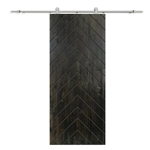 Herringbone 30 in. x 80 in. Fully Assembled Charcoal Black Stained Wood Modern Sliding Barn Door with Hardware Kit