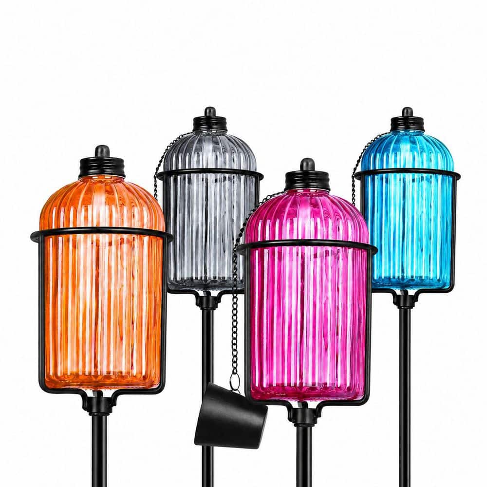 Colorful Glass Metal Outdoor Torch 4 Pack, Weather Resistant Citronella Torches with 3 Prong Grounded Stake price history on PriceWatchPro