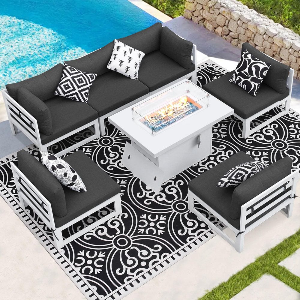 Luxury White 7-Piece Aluminum Patio Conversation Deep Seating Set with 55,0