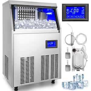 110 - 120 lb. / 24 H Commercial Ice Machine with 19 lb. Storage Bin Freestanding Ice Maker in Silver