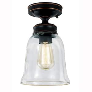 Matilda 1-Light Oil Rubbed Bronze Vintage Bulb Semi-Flush Mount Kitchen Ceiling Light with Bell Shaped Clear Glass Shade