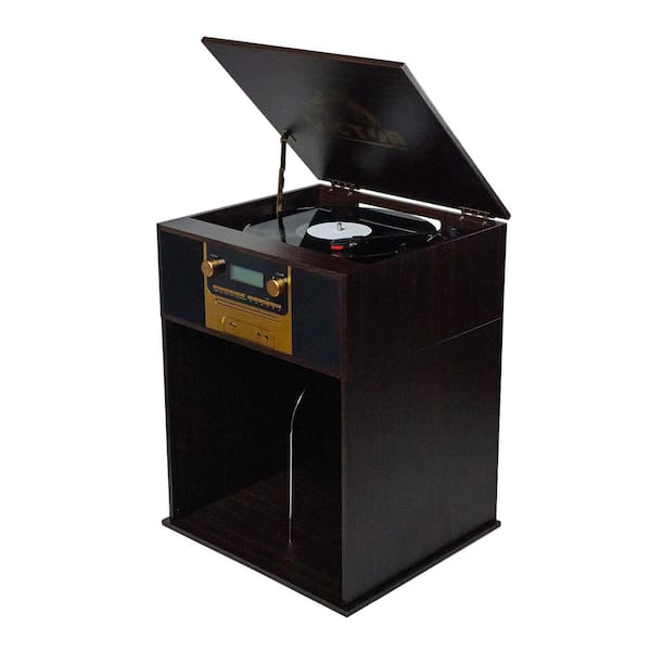 Boyleston Bluetooth Turntable Record Player, CD/MP3, AM/FM Radio, with Stereo Speakers and Album Storage, Espresso