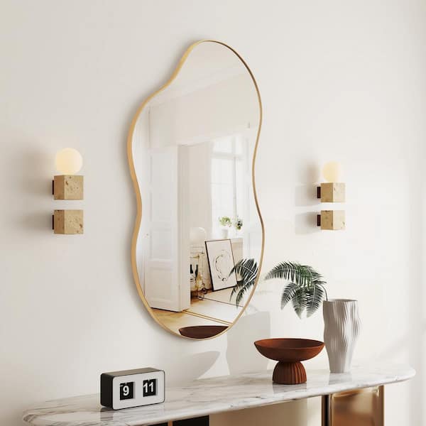 THKSHOUZ Gold 22 in. W x 43.3 in. H Irregular Metal Decorative Mirror