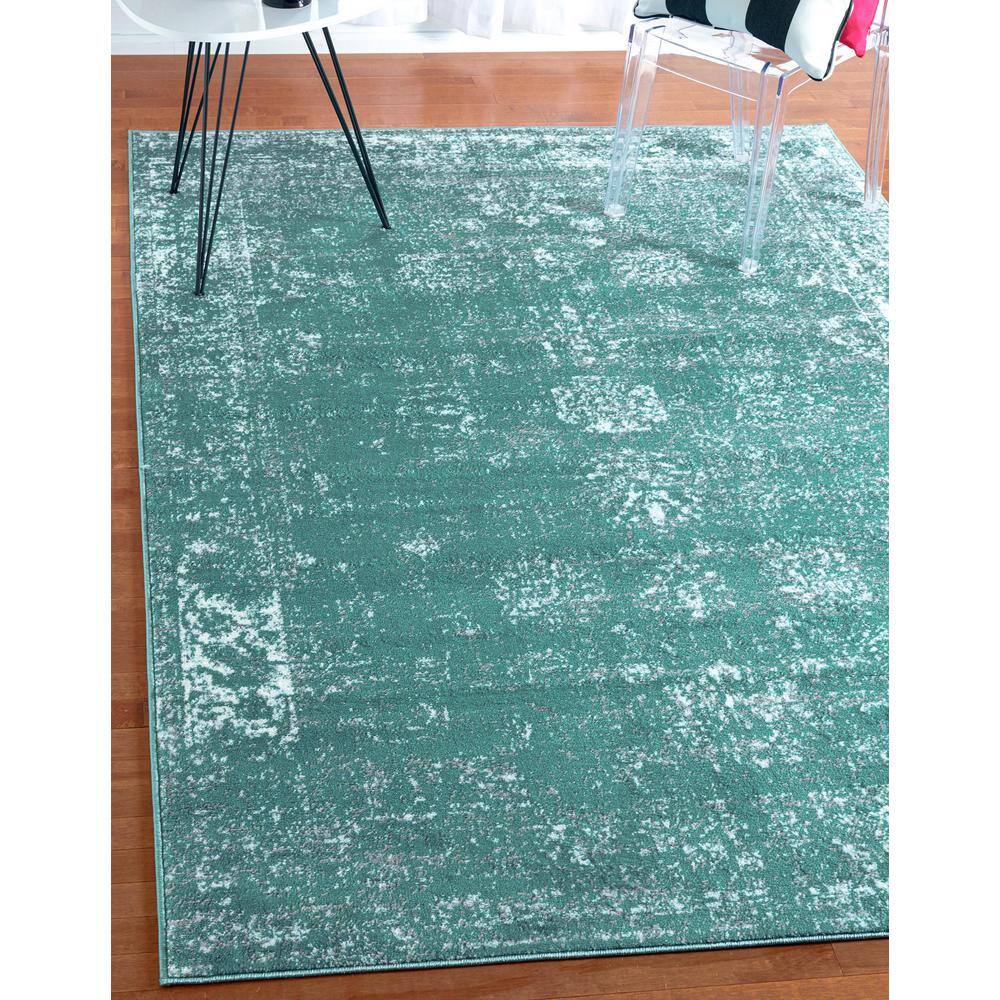 Turquoise Rectangular Synthetic Stain-Resistant Area Rug