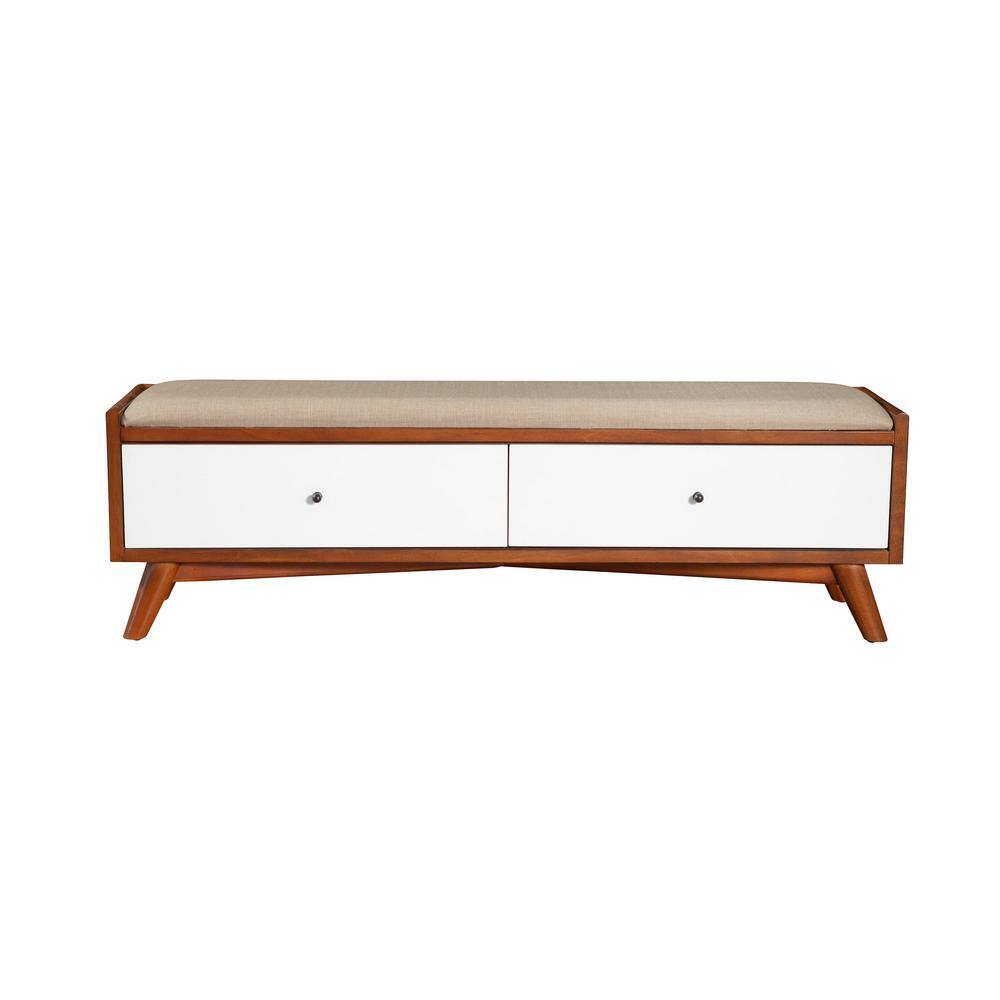 Alpine Furniture Flynn Acorn and White 59 in. W Bedroom Bench with ...