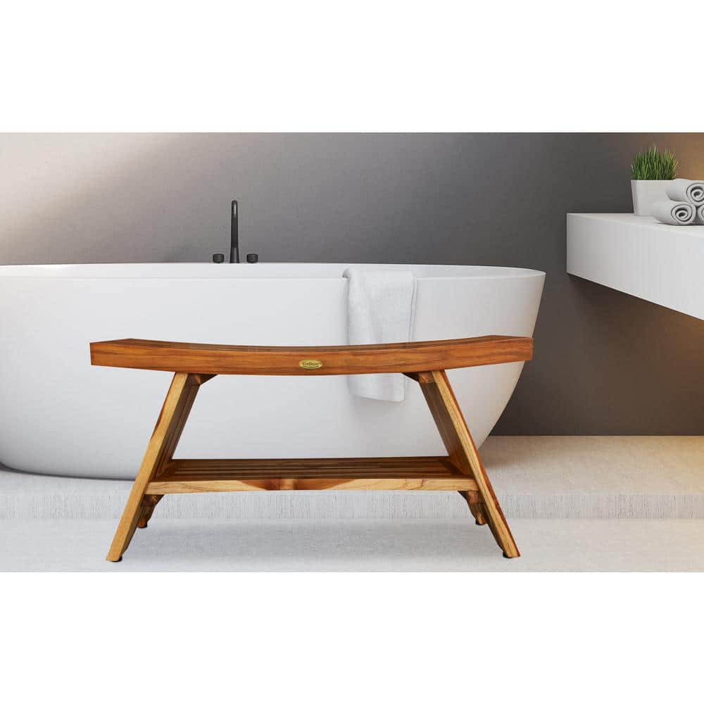 Serenity 37" Teak Spa Shower Bench with Storage Shelf