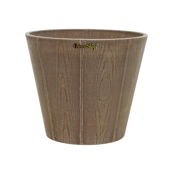 GreenShip Plank 13.8 in. W x 11.4 in. H Taupe Indoor/Outdoor Resin Decorative Planter 1-Pack