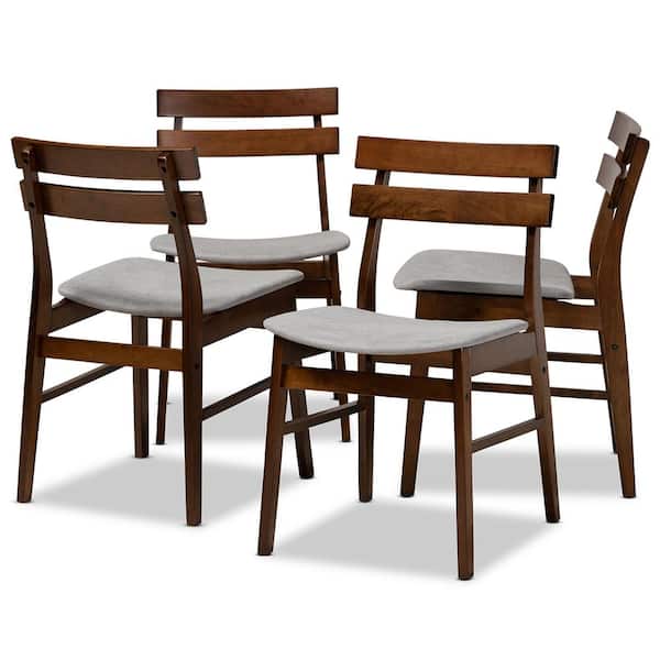 Baxton Studio Devlin Light Grey and Walnut Fabric Dining Chair (Set of 4)