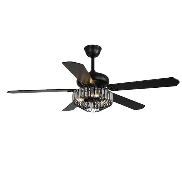 Keazile 42 in. Modern Crystal Ceiling Fan with 3 Light, 5 Wood Blades,6-Speed Reversible with Remote for Living Room