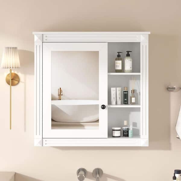 29 in. W x 28 in. H Rectangular Bathroom Medicine Cabinet with Mirror, Mirrored Medicine Cabinets for Bathroom, White