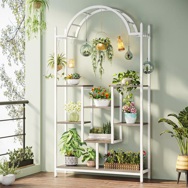 BYBLIGHT Wellston 74.8 in. White and Gray 5-Tier Indoor Plant Stand ...