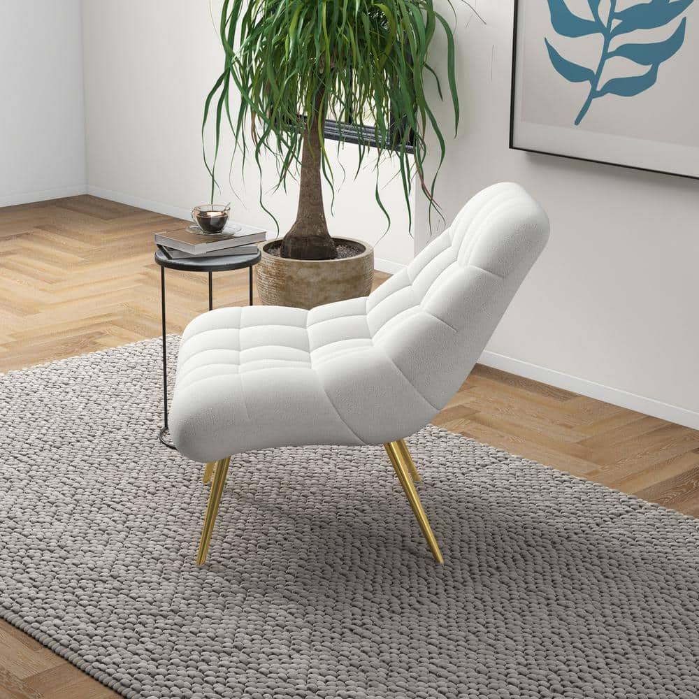 Eden Cream Boucle Fabric Lounge Chair with Gold Metal Legs