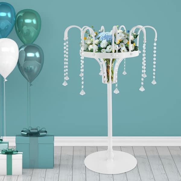 YIYIBYUS White 20 in. Round Iron Glass Pendant Creative Design Decorative Stand Wedding Party Birthday Decoration Stand