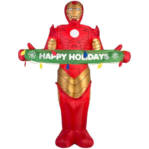 Gemmy 53.15 in. D x 20.87 in. W x 72.05 in. H Inflatable Iron Man with Banner