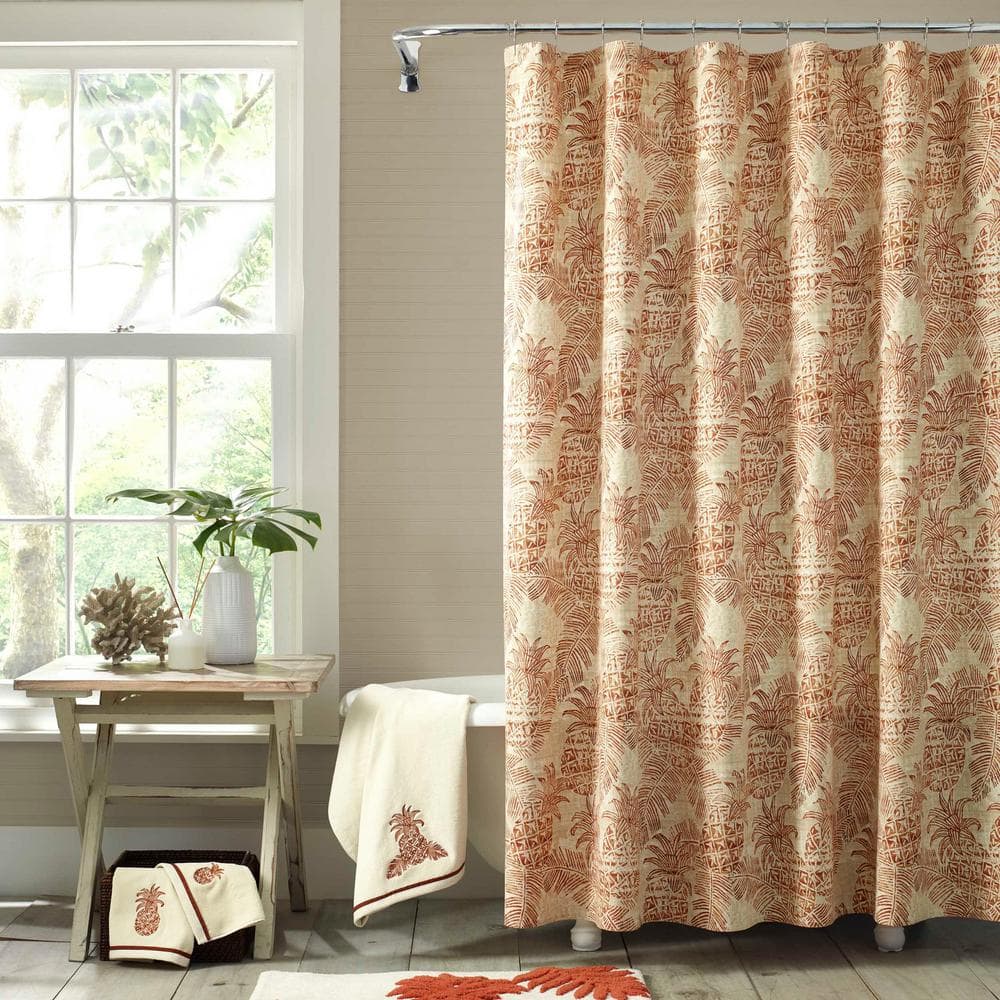 Tommy Bahama Batik Pineapple Orange Cotton 72in X 72in Shower Curtain Ushs6a1101179 The Home Depot