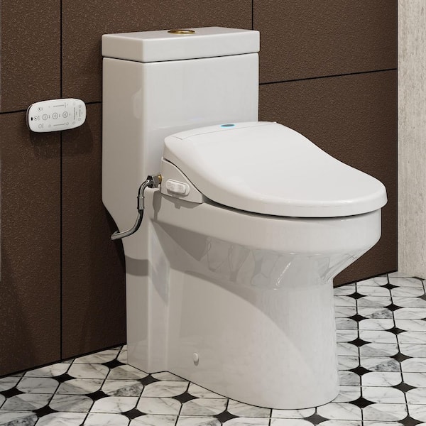 Round Bidet Toilet Combo Dual Flush 1.1/1.6 GPF in White with Electric Bidet Seat, Warm Air Dryer
