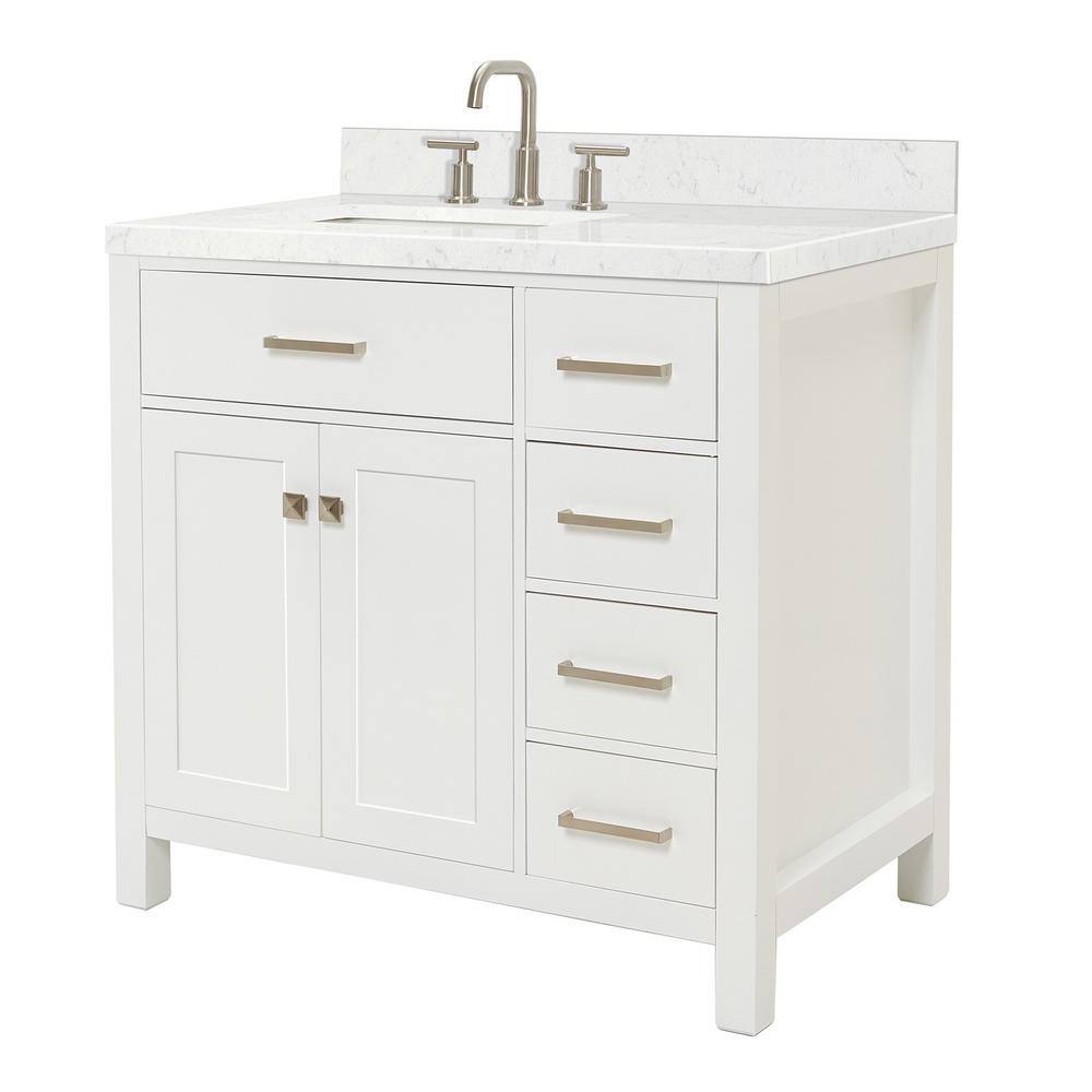 White Quartz Top Freestanding Single Sink Vanity, 36.25"