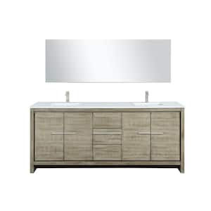 Lafarre 80 in W x 20 in D Rustic Acacia Double Bath Vanity, White Quartz Top, Brushed Nickel Faucet Set and 70 in Mirror