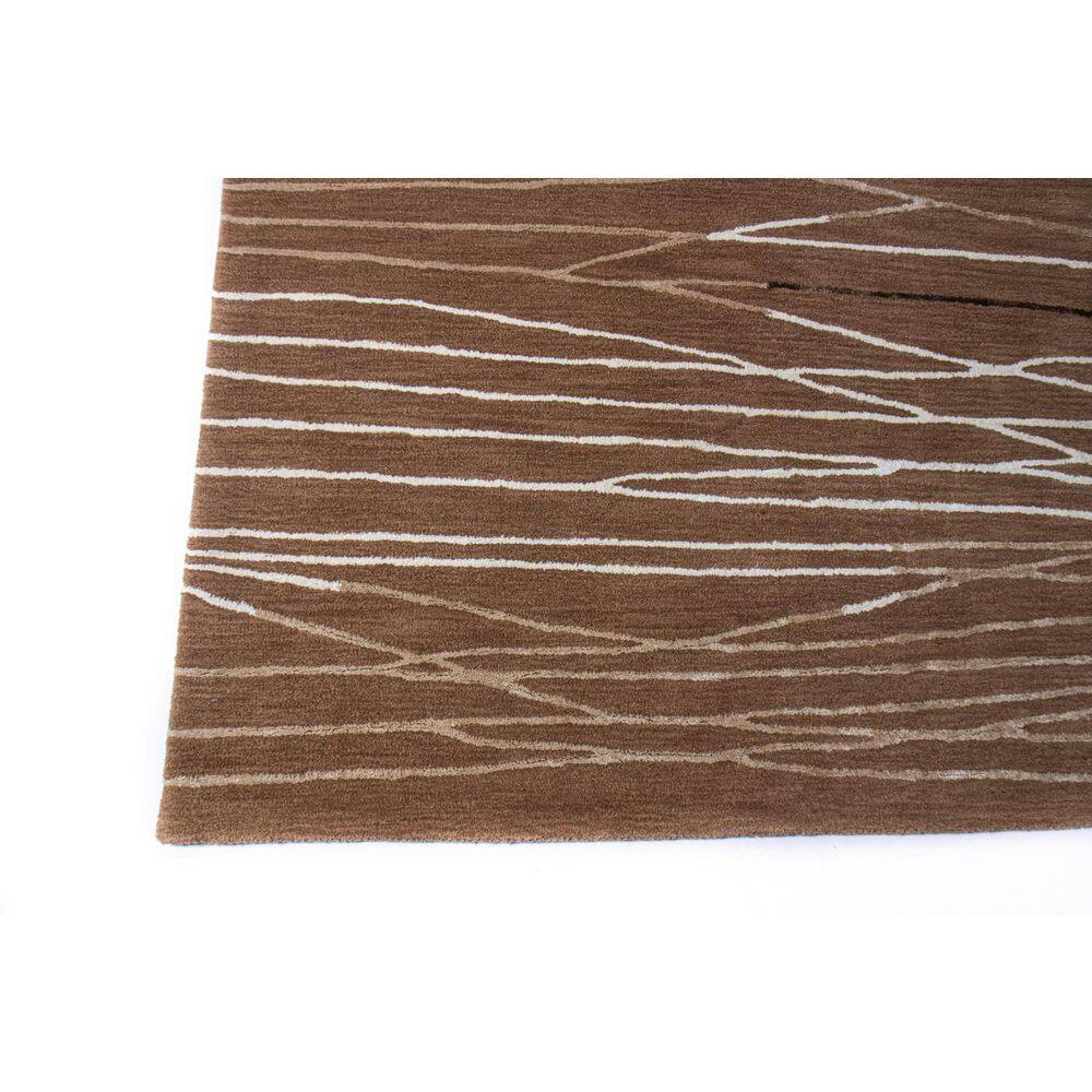 Handmade Round Brown and White Wool Abstract Rug