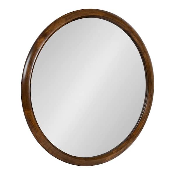 Kate and Laurel Pao 28.00 in. W x 28.00 in. H Round Wood Walnut Brown Framed Mid Century Modern Wall Mirror