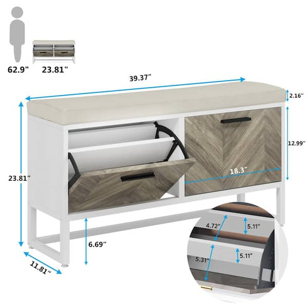 Tribesigns Shoe Storage Bench with 2 Flip Drawers & Adjustable Shelves