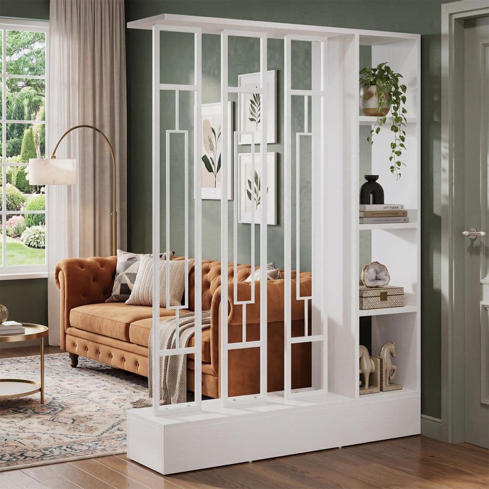 71 in. White 3-Panel Wood Room Divider with Display Shelves, Freestanding Wall Partition Privacy Screen for Home, Office