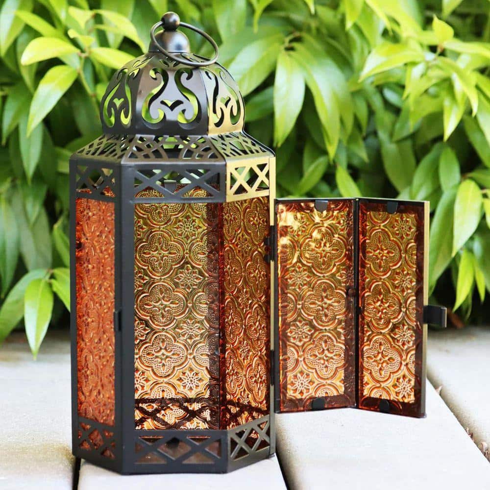 12 in. x 5.5 in. Black Metal Moroccan Lantern without Candle