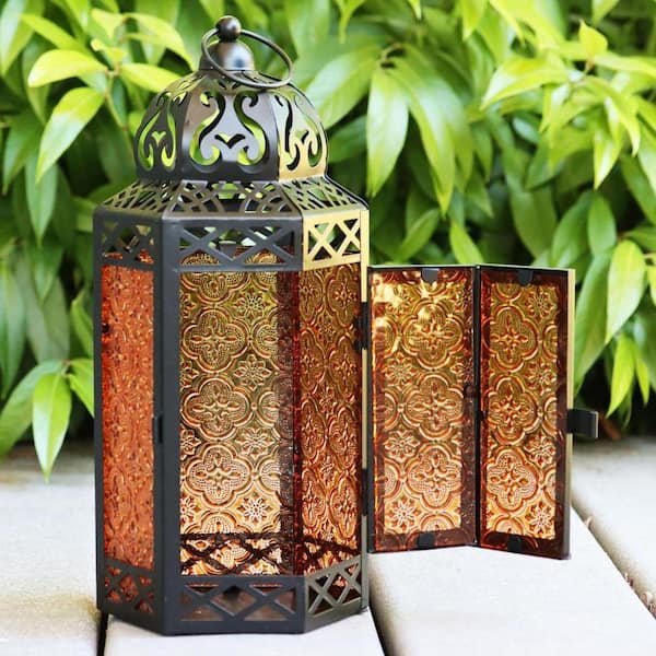12 in. x 5.5 in. Black Metal Moroccan Lantern without Candle