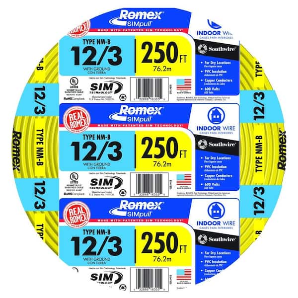 250 ft. 12/3 Solid Romex SIMpull CU NM-B W/G Wire