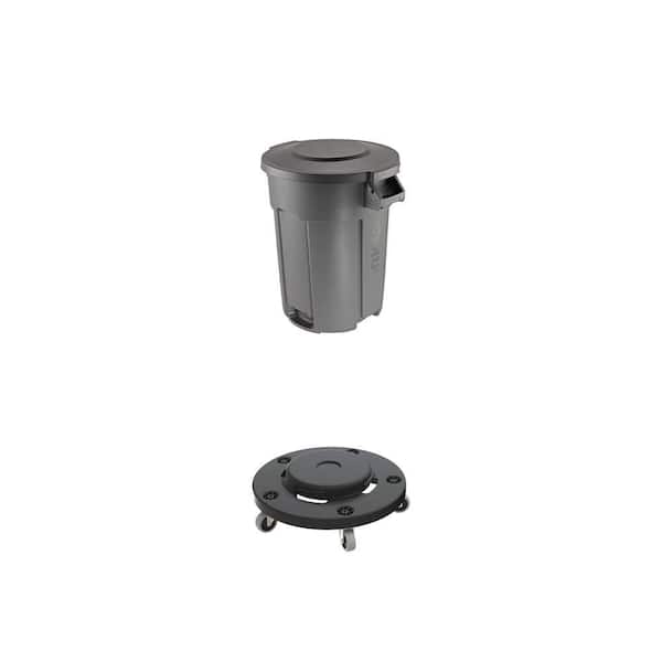 32 Gal. Grey Outdoor Vented Trash Can with Domed Lid and Trash Can Dolly Combo
