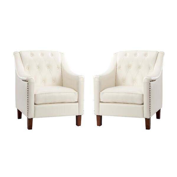 JAYDEN CREATION Lapithae Ivory Armchair with Nailhead Trim (Set of 2)