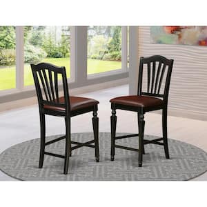 Black Faux Leather Upholstered Wooden Chairs With Cushion, Set of 2