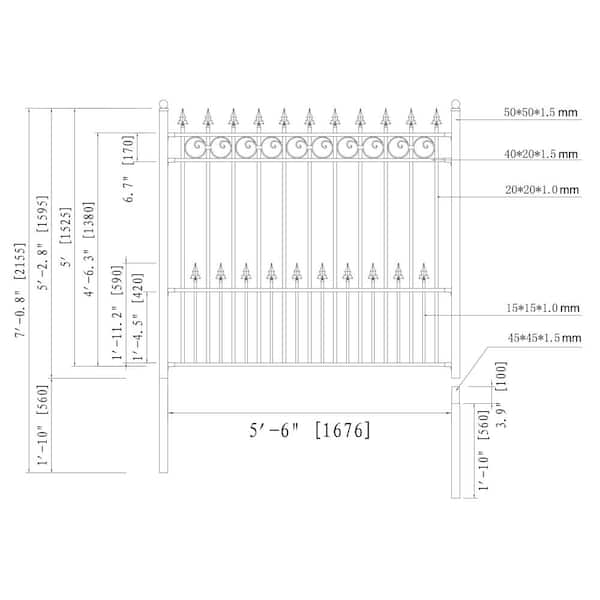 Prague Style 5 ft. x 5.5 ft. Black Iron DIY Fence Panel