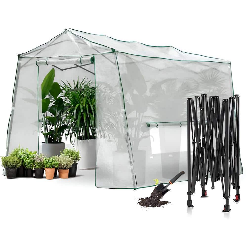 83 in. W x 102 in. D x 86 in. H White Pop-up Walk-in Greenhouse, Plant Gard
