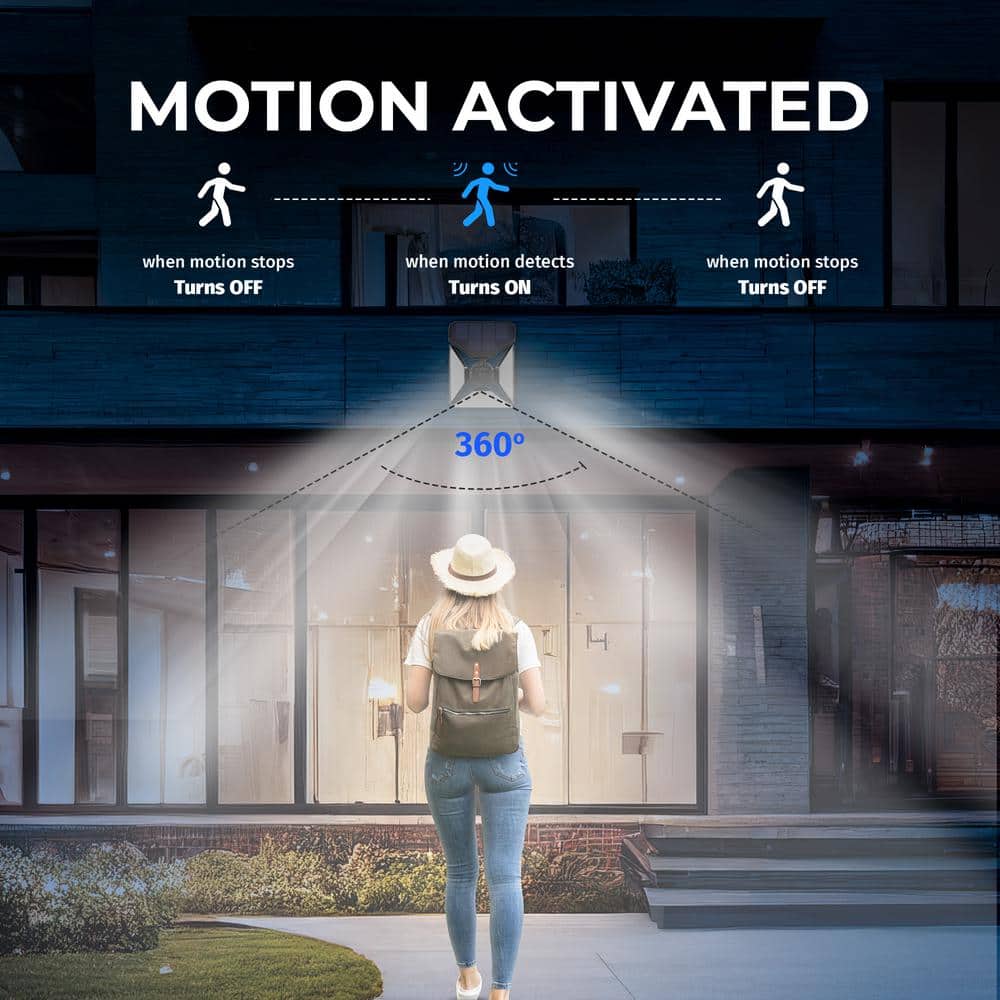 Black Solar Powered Motion Sensor LED Flood Light Trio
