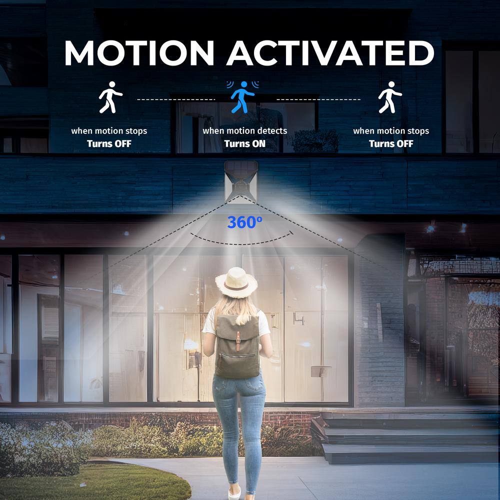 Black Solar Powered Motion Sensor LED Flood Light Trio