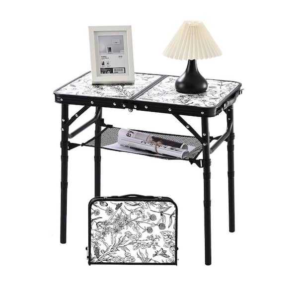 22.40 in. Aluminum Rectangle Aluminum Picnic Table Only with Umbrella Hole Adjustable Height Portable Lightweight