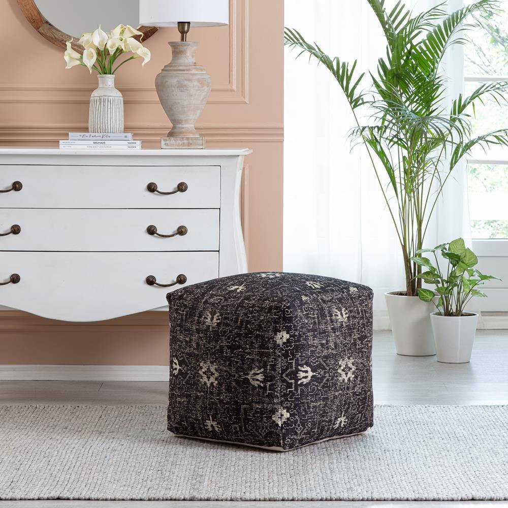 Tamarindo 21'' Handcrafted Black & White Jacquard Pouf