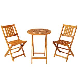 3-Piece Folding Acacia Wood Outdoor Patio Bistro Set Table and Chairs
