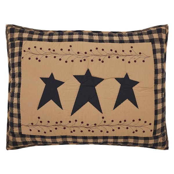 Pip Vinestar Tan Burgundy Black Primitive Country Star Cotton Standard Sham