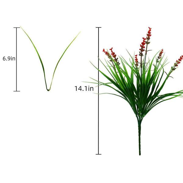 12 Bundles 14.1 in. Green Artificial Monkey Grass with Red Flowers