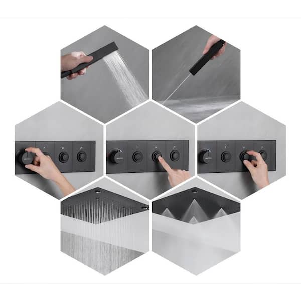 Single Handle 5-Spray Shower Faucet 1.8 GPM 20 in. LED Square Ceiling Mounted with Pressure Balance in. Matte Black