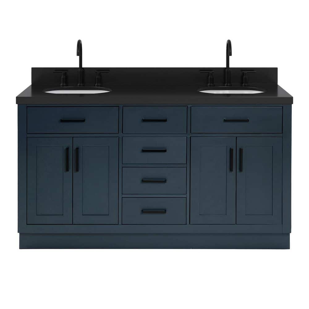 Hepburn 60 in. Double Sink Freestanding Bath Vanity in Midnight Blue with Carbon Black Quartz Top price history on PriceWatchPro
