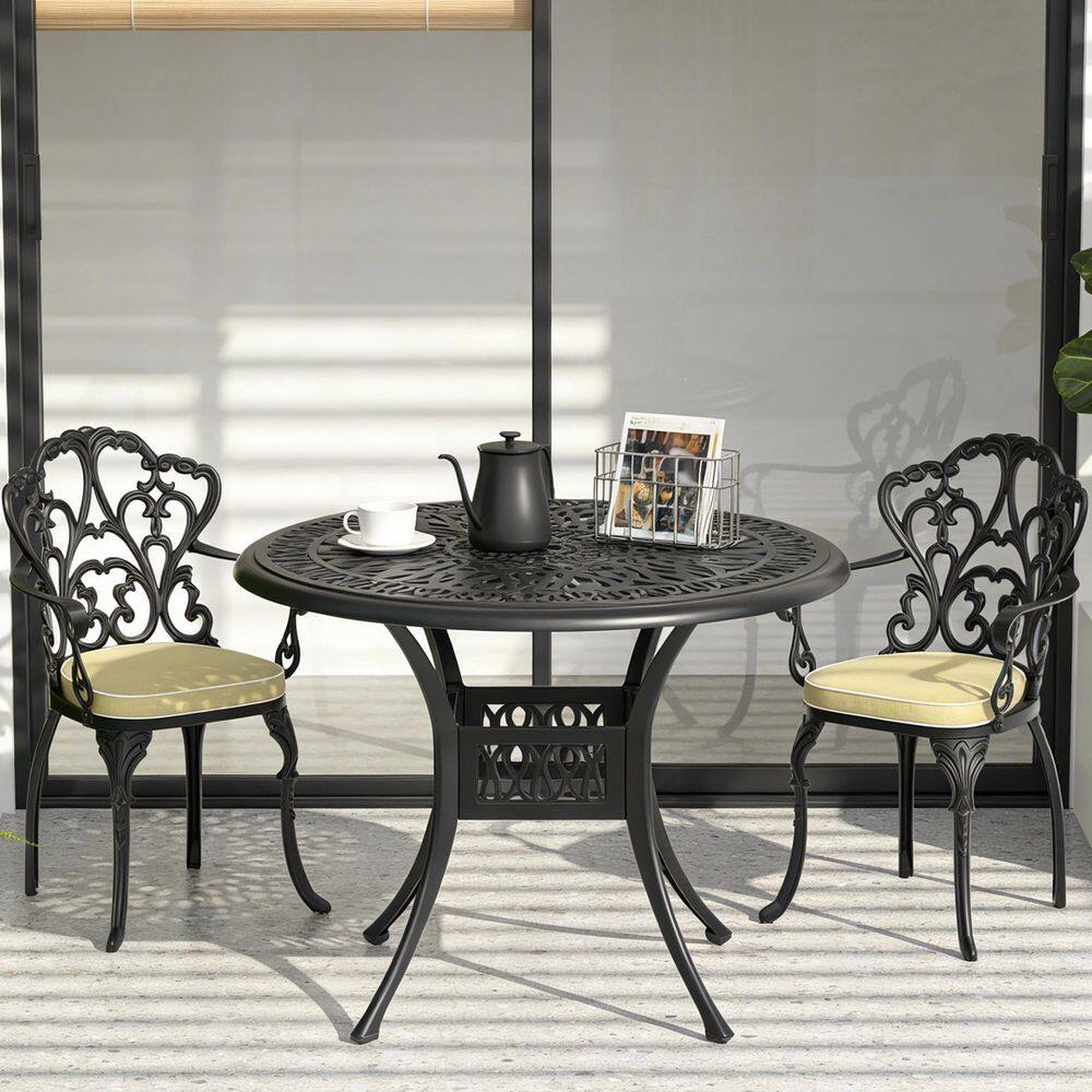 3-Piece Black Cast Aluminum Patio Outdoor Dining Set with Round Table and 2-Chairs with Beige Cushions price history on PriceWatchPro