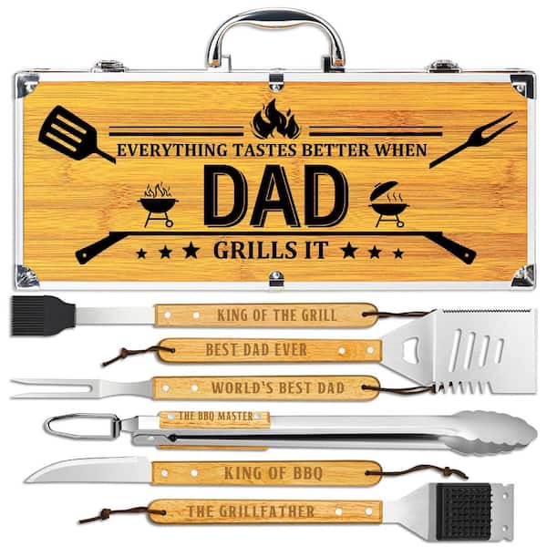 7pcs Stainless Steel BBQ Tool Kit with Wooden Handles, Portable Aluminum Case, Heat-Resistant Grilling Accessories