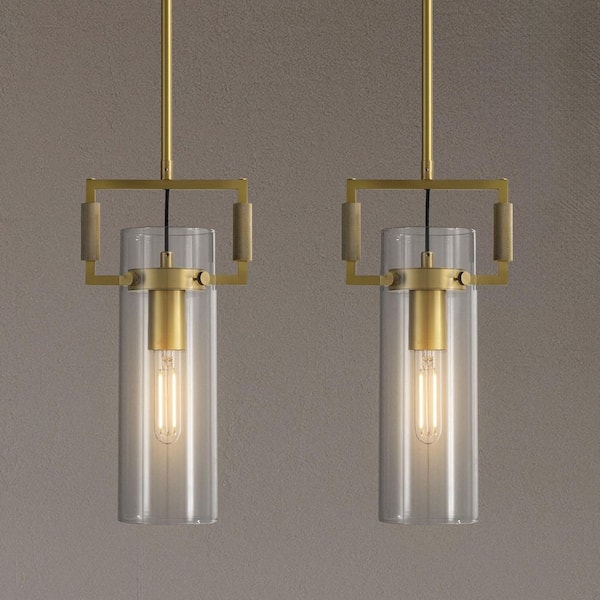 Modern Kitchen Island Pendant Lighting, 2-Light Gold Pendant Light with Glass Shade, Gold Pendant Light