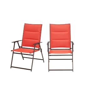 Mix and Match Steel Padded Sling Folding Outdoor Patio Dining Chair in Ruby Red (2-Pack)