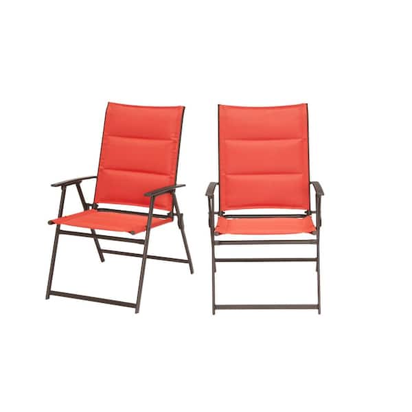 StyleWell Mix and Match Steel Padded Sling Folding Outdoor Patio Dining Chair in Ruby Red (2-Pack)