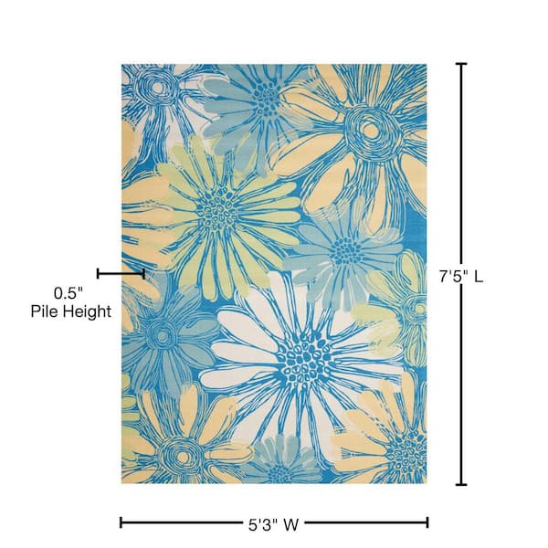 Contemporary Floral Blue 5' x 7' Indoor/Outdoor Area Rug